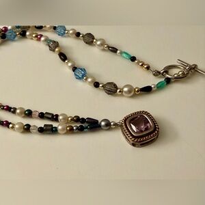 ❤️‍🔥 Multicolor Beaded Necklace with Purple Pendant
